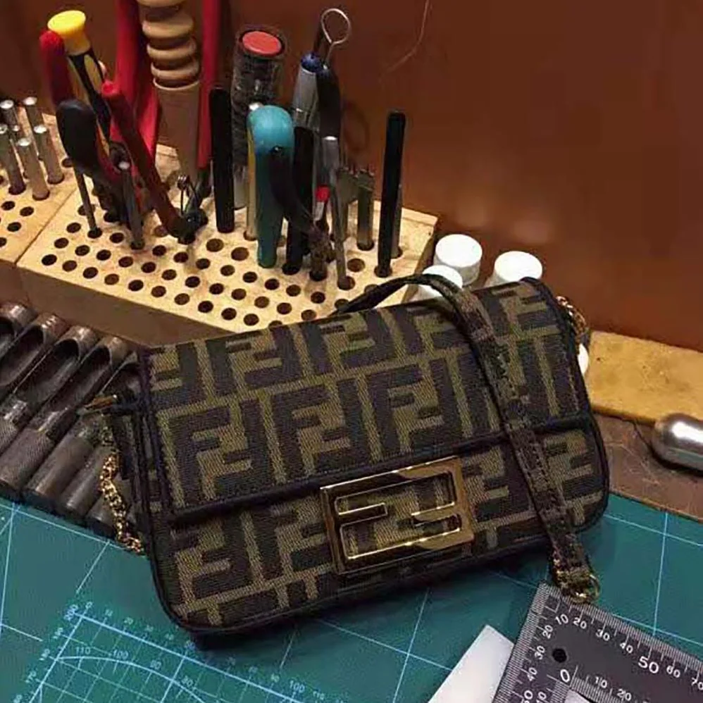 Fendi Mini Baguette Brown Fabric Bag for Women Fendi Mini Baguette Brown Fabric Bag for Women
