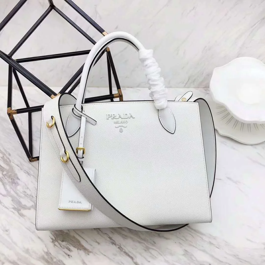 Prada Monochrome Handbag in Saffiano and Calf Leather in White Prada Monochrome Handbag in Saffiano and Calf Leather in White