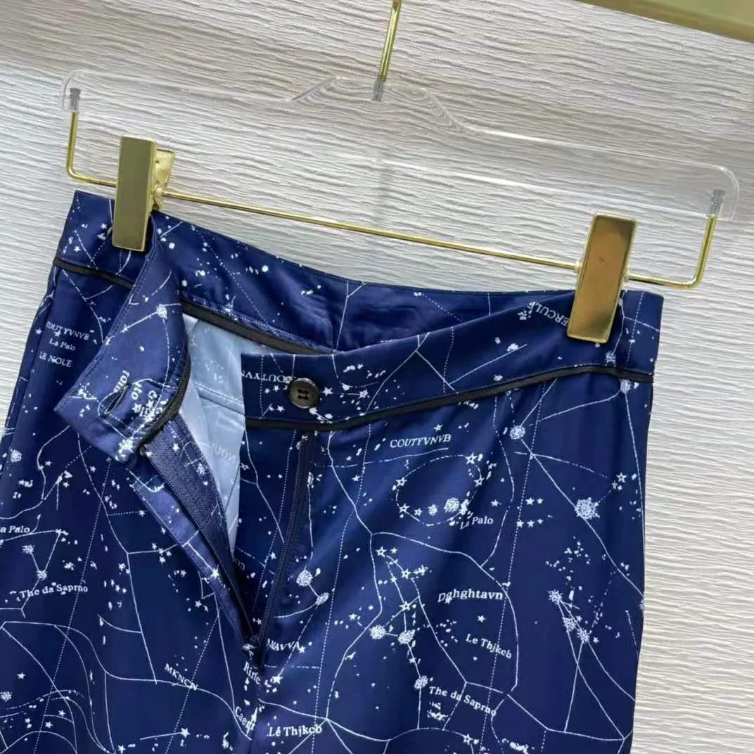 Dior Chez Moi Pants Blue Dior Zodiac Silk Twill for Women