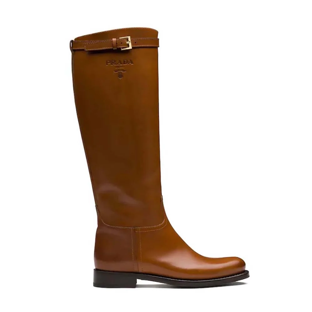 Prada Leather Boots in 30 mm Heel for Women in Brown
