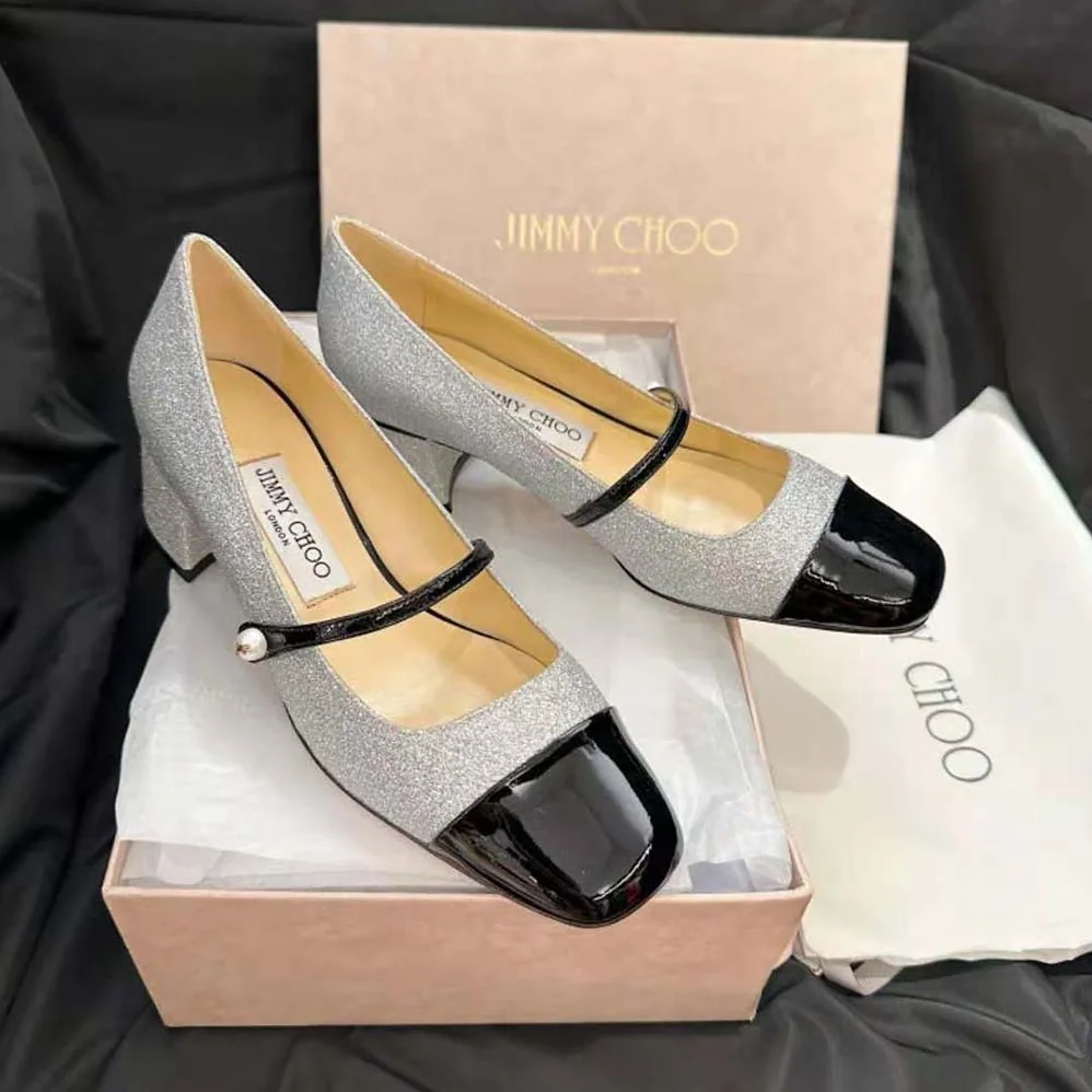 Jimmy Choo Elisa 45 Silver Glitter and Patent Pumps for Women