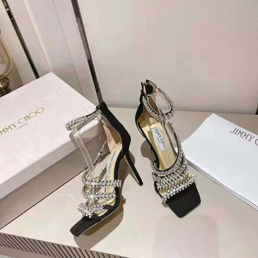 Jimmy Choo Josefine 100 Black Suede Sandals with Crystal Embellishment for Women Jimmy Choo Josefine 100 Black Suede Sandals with Crystal Embellishment for Women