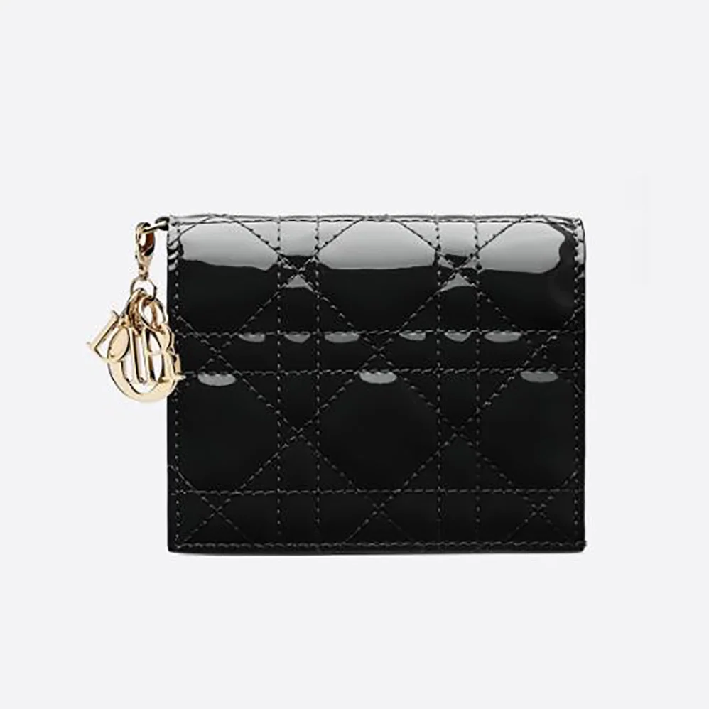 Dior Mini Lady Dior Wallet Patent Cannage Calfskin for Women in Black Dior Mini Lady Dior Wallet Patent Cannage Calfskin for Women in Black