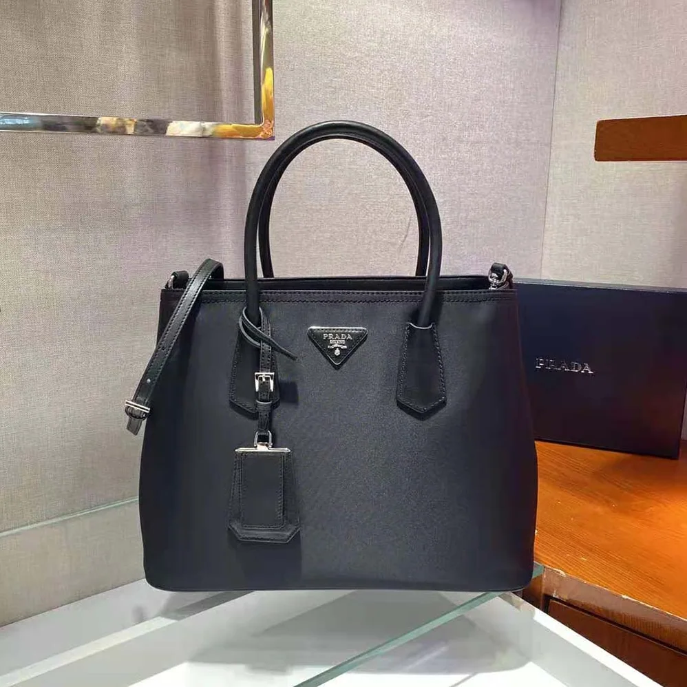 Prada Prada Double nylon and Saffiano Leather Bag for Women in Black