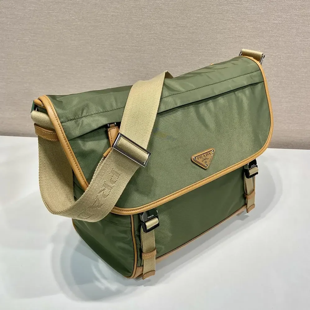 Prada Re-Nylon and Leather Shoulder Bag for Men in Dark Green