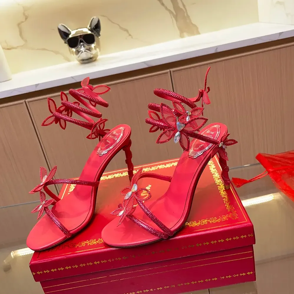 Rene Caovilla Margot Red Powder Butterfly Sandal 105 for Women Rene Caovilla Margot Red Powder Butterfly Sandal 105 for Women
