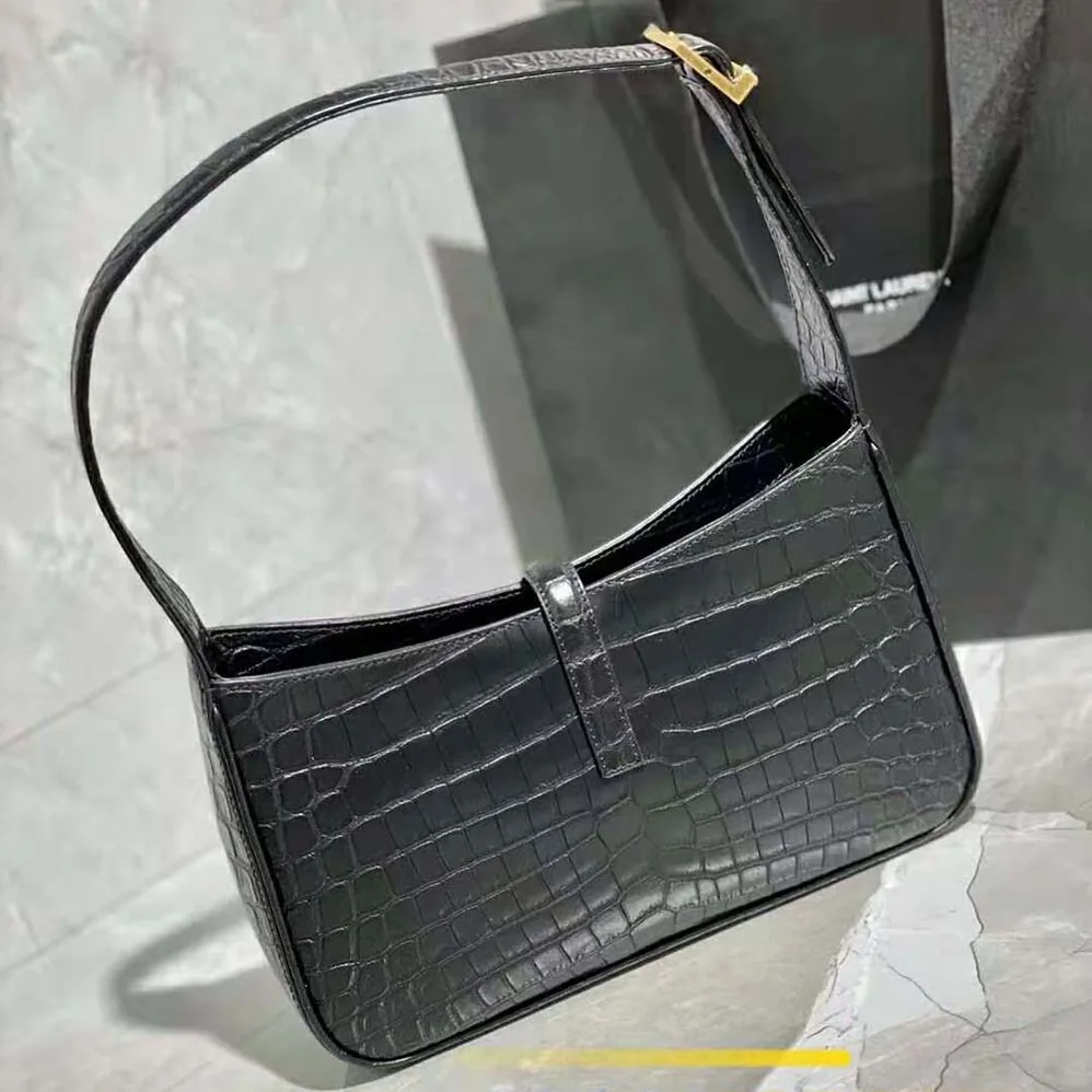 Saint Laurent YSL LE 5 A 7 Hobo Bag in Crocodile for Women in Embossed Shiny Leather Saint Laurent YSL LE 5 A 7 Hobo Bag in Crocodile for Women in Embossed Shiny Leather