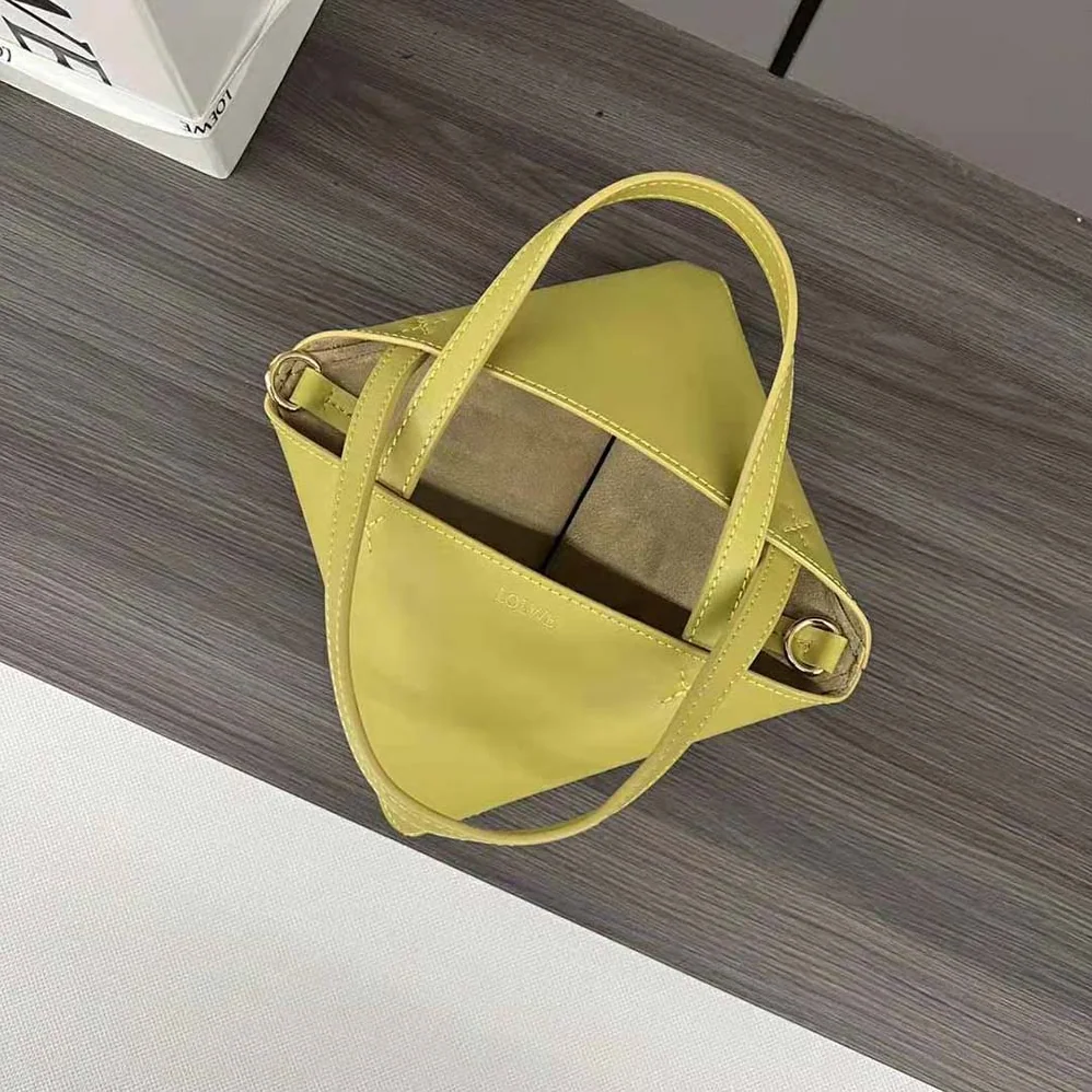 Loewe Mini Puzzle Fold Tote in Shiny Calfskin for Unisex in Yellow Loewe Mini Puzzle Fold Tote in Shiny Calfskin for Unisex in Yellow