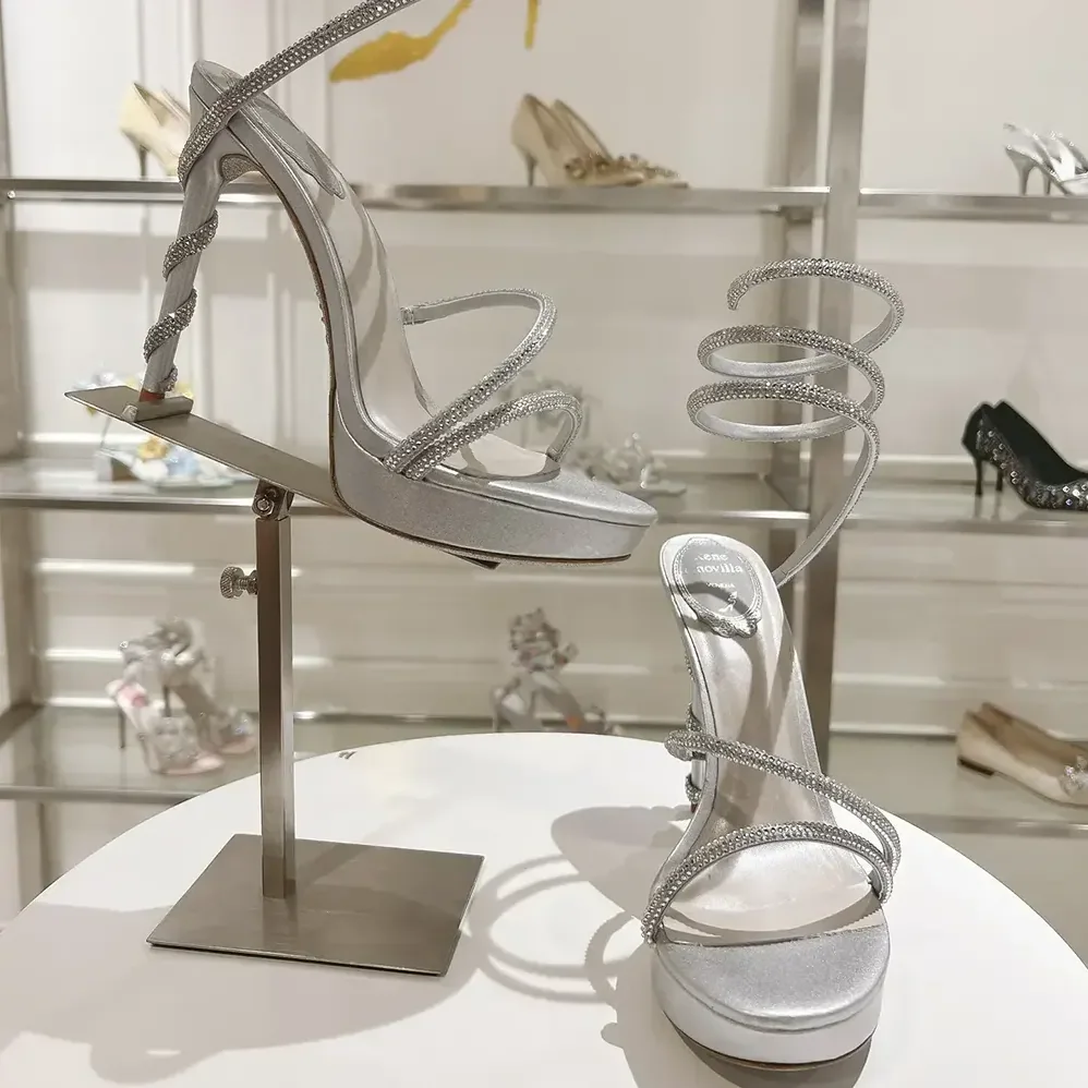 Rene Caovilla Margot Silver Platform Sandal 120 for Women