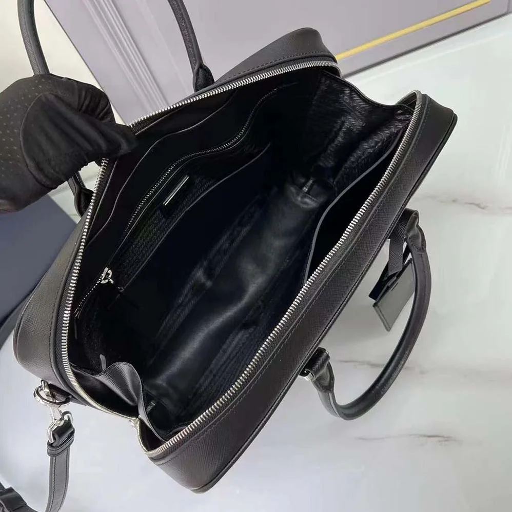 Prada Saffiano Leather Work Bag for Men in Black