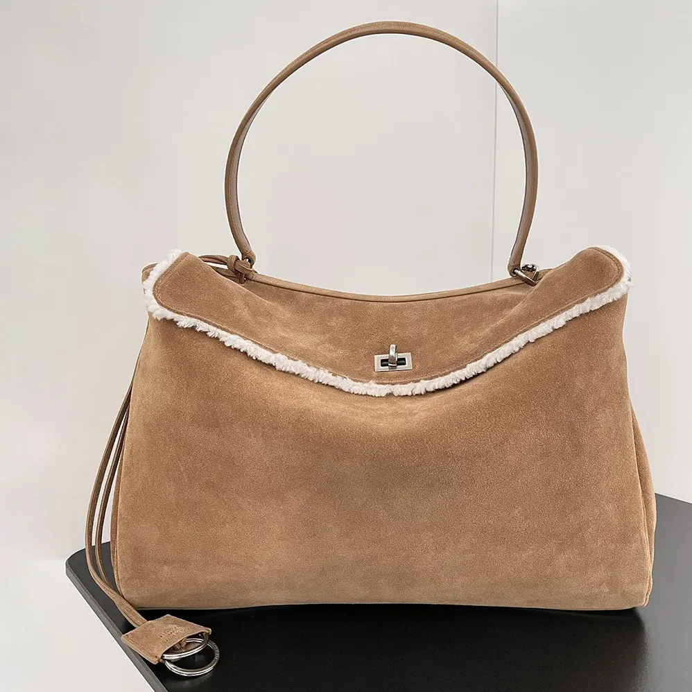 Balenciaga Rodeo Handbag Medium in Noce for Women in White Suede Calfskin Balenciaga Rodeo Handbag Medium in Noce for Women in White Suede Calfskin
