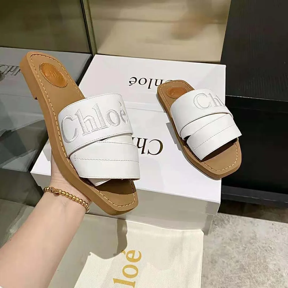 Chloe Woody Flat Mule for Women in White Chloe Woody Flat Mule for Women in White