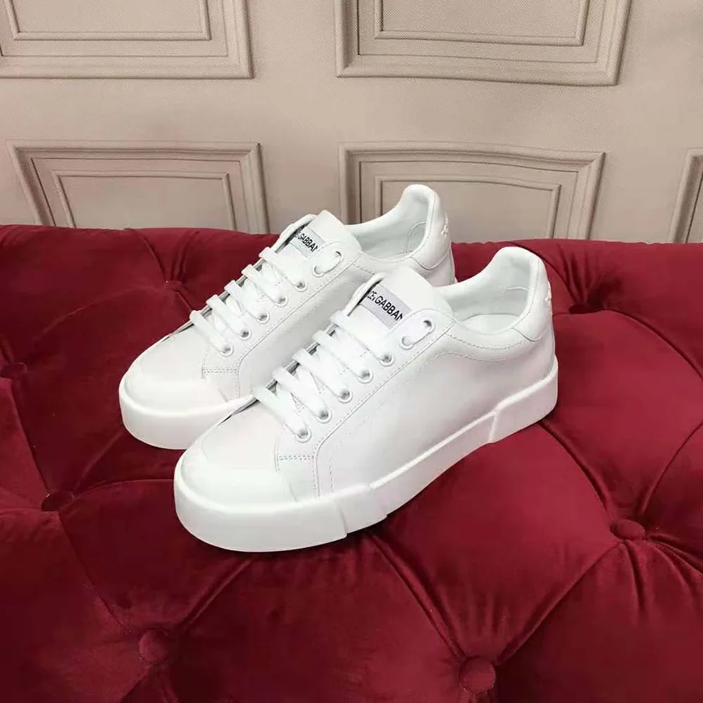 Dolce Gabbana D&G Portofino Sneakers in Nappa Leather and Rubber Toe-Cap for Women in White