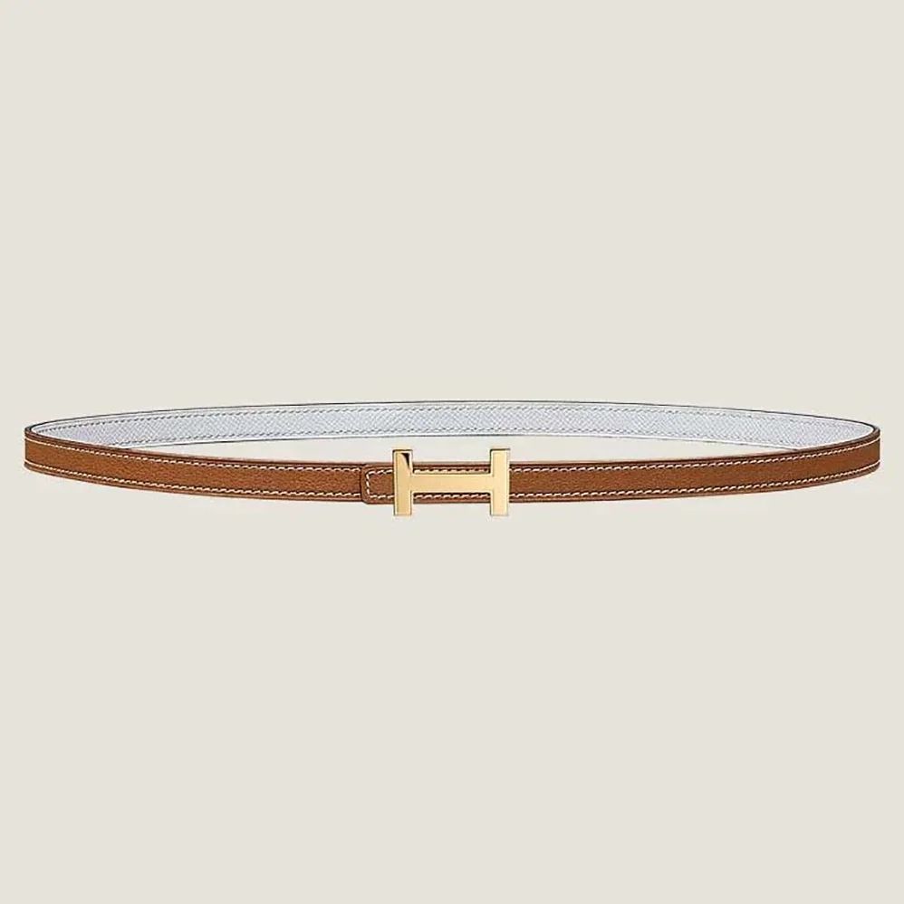 Hermes Focus Belt Buckle & Reversible Leather Strap 13 mm for Women in Gold/White