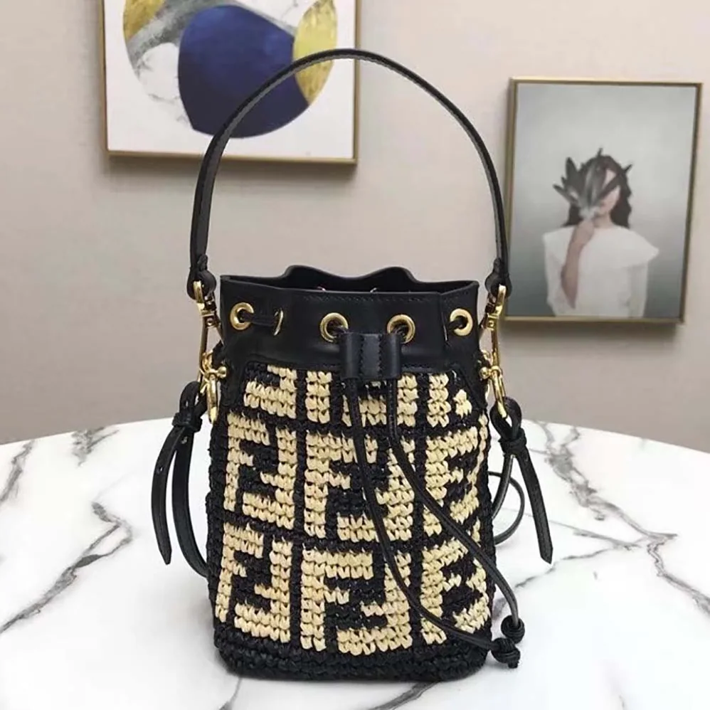 Fendi Mon Tresor Raffia Mini-Bag for Women in Black Fendi Mon Tresor Raffia Mini-Bag for Women in Black