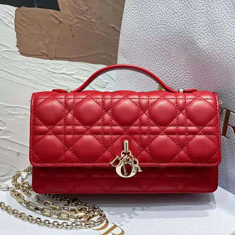 Dior Lady Dior Top Handle Clutch Scarlet Red Cannage Lambskin for Women Dior Lady Dior Top Handle Clutch Scarlet Red Cannage Lambskin for Women