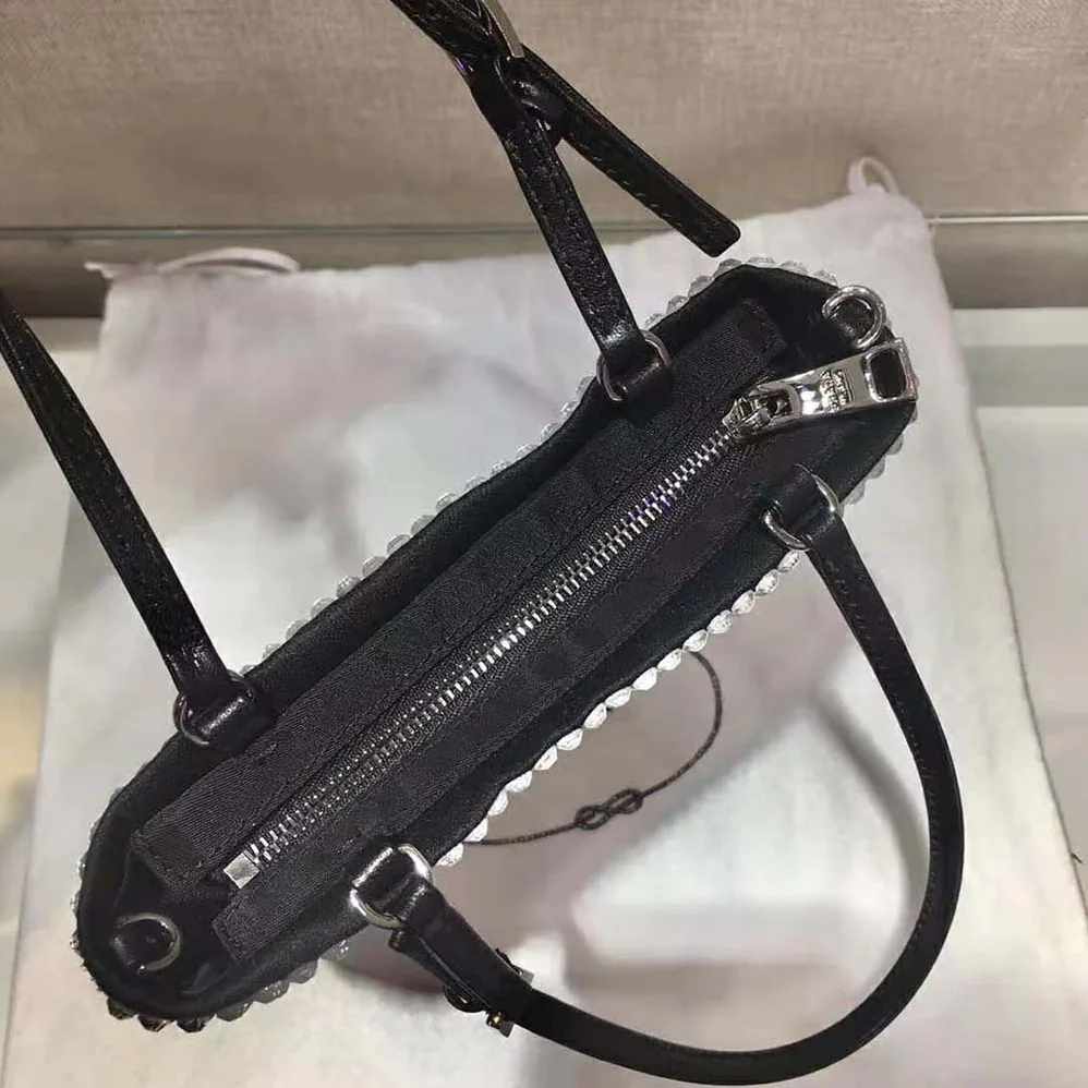 Prada Satin Handbag with Crystals for Women in Black