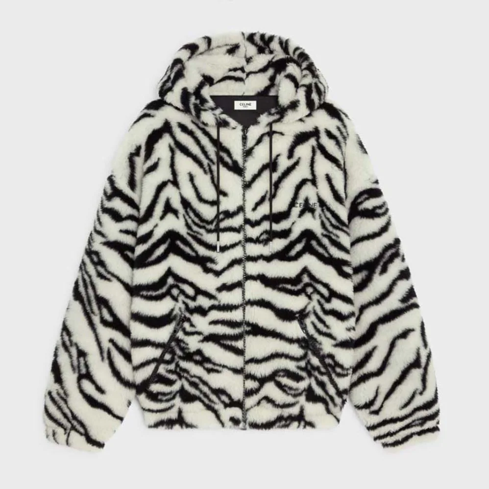 Celine Jacket in Tiger-print Fleece for Men in White Celine Jacket in Tiger-print Fleece for Men in White