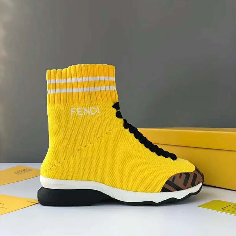 Fendi Shoes Pale Fabric Sneaker Boots for Women in Yellow