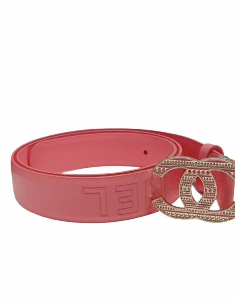 Chanel Carve CC Gold Tone Buckle Belt Pink