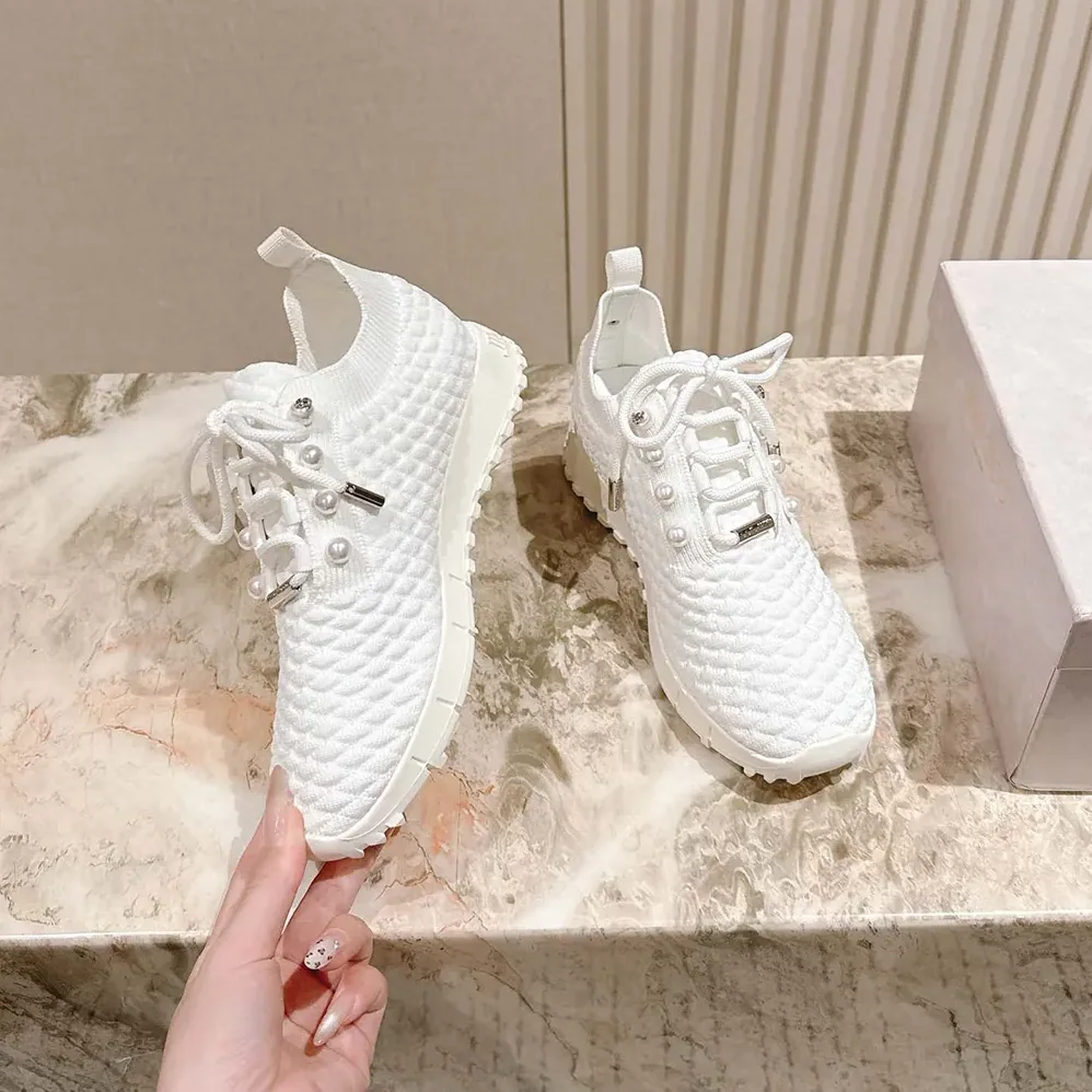 Jimmy Choo Veles White Textured Knit Trainers for Women Jimmy Choo Veles White Textured Knit Trainers for Women