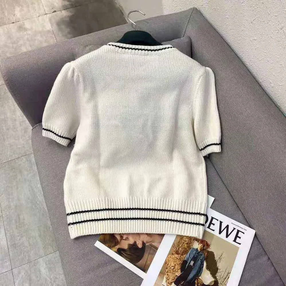 Dior Christian Dior Short-Sleeved Sweater Ecru Cashmere and Wool Knit for Women