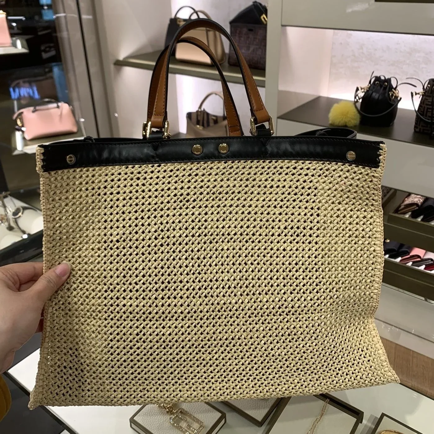 Fendi Peekaboo X-tote Medium Woven Straw Tote Bag Fendi Peekaboo X-tote Medium Woven Straw Tote Bag