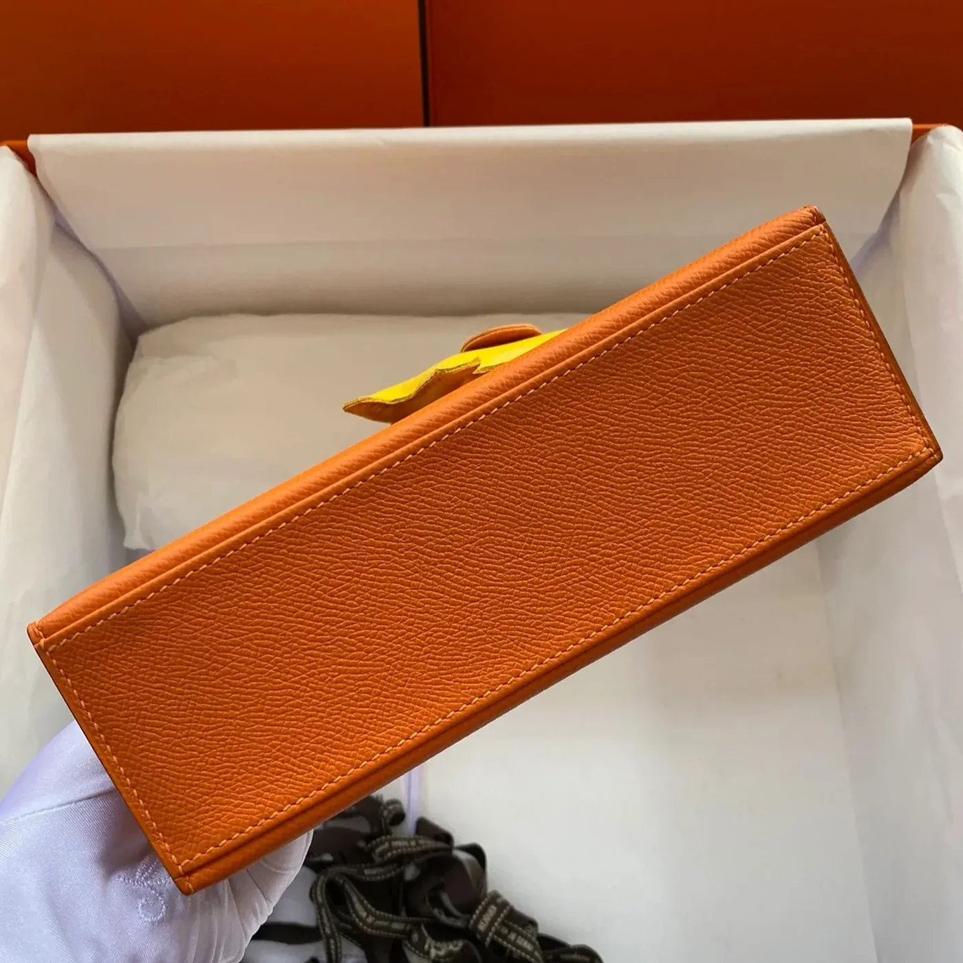 Hermes Kelly Pochette Top Handle Bag in Orange Epsom Gold Hardware
