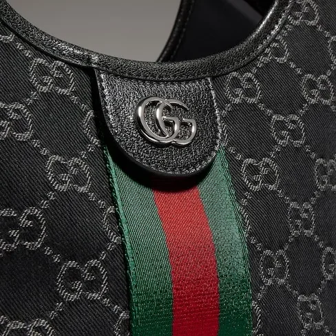Gucci Giglio Small Tote Bag in Black Denim Palladium Hardware