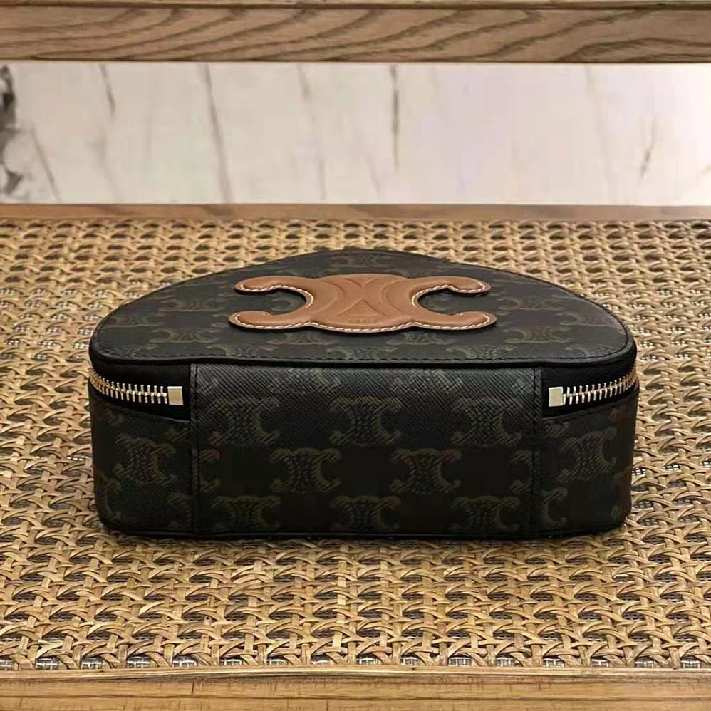 Celine Half Moon Case Cuir Triomphe in Triomphe Canvas and Calfskin for Women Celine Half Moon Case Cuir Triomphe in Triomphe Canvas and Calfskin for Women