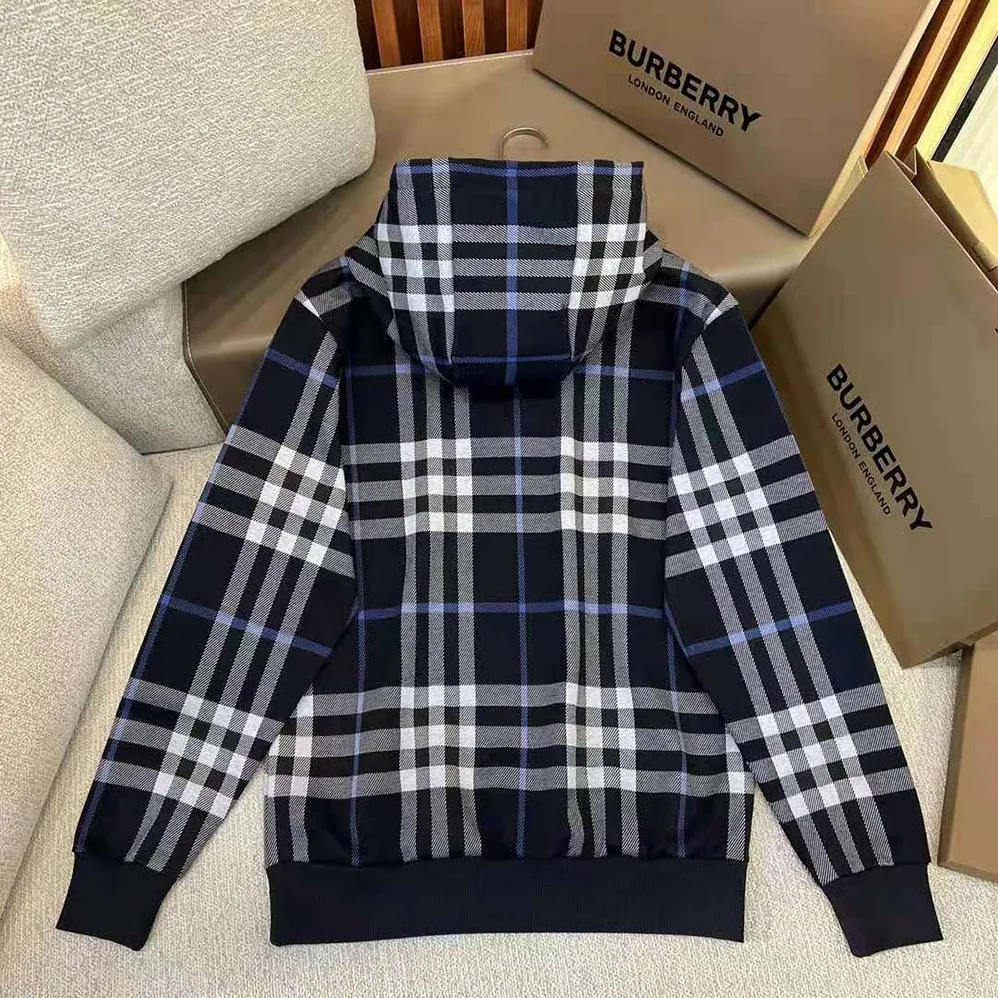 Burberry Check Cotton Jacquard Hoodie for Men in Blue