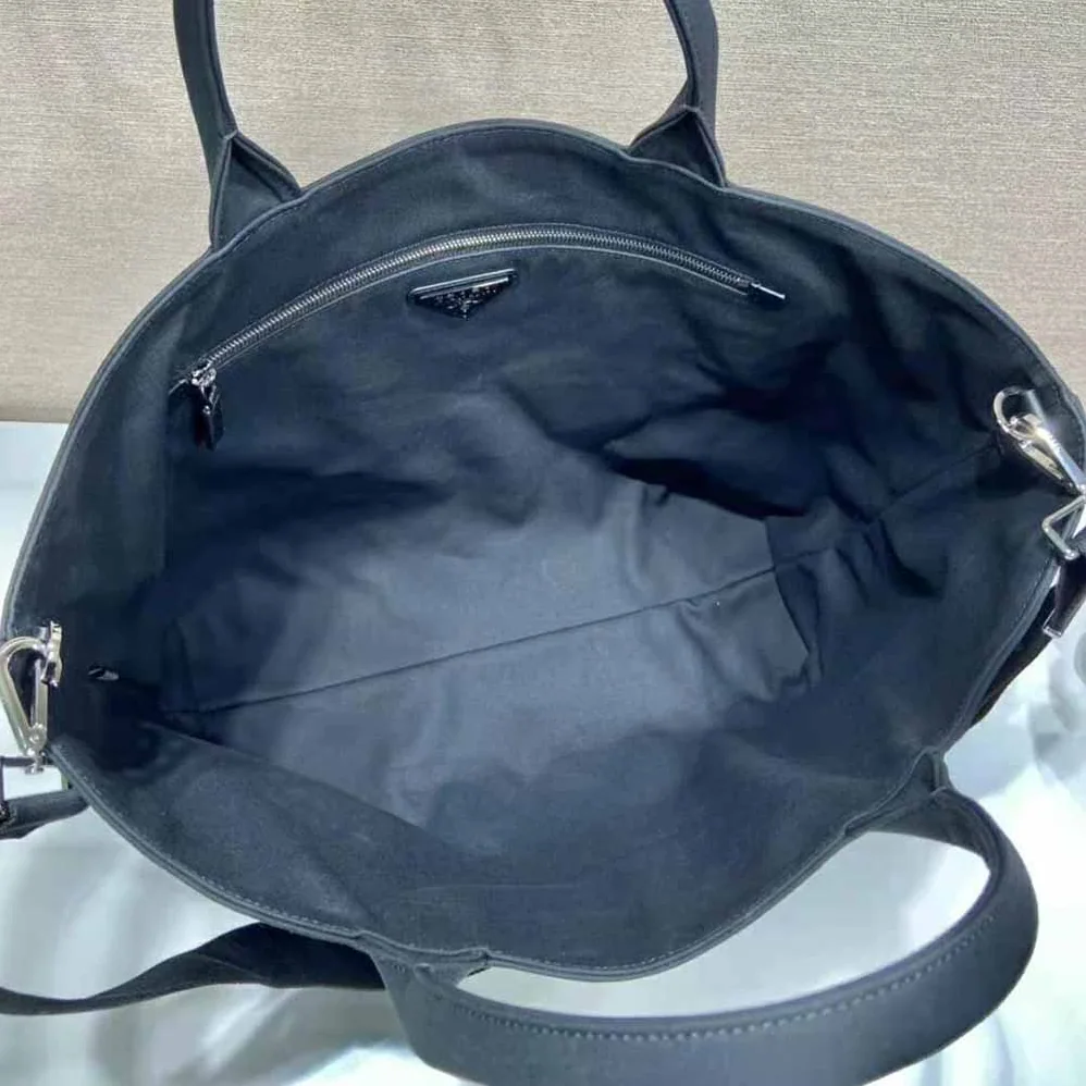 Prada Canvas Tote Bag with Contemporary Take on Classic Beach Designs for Women in Black Prada Canvas Tote Bag with Contemporary Take on Classic Beach Designs for Women in Black