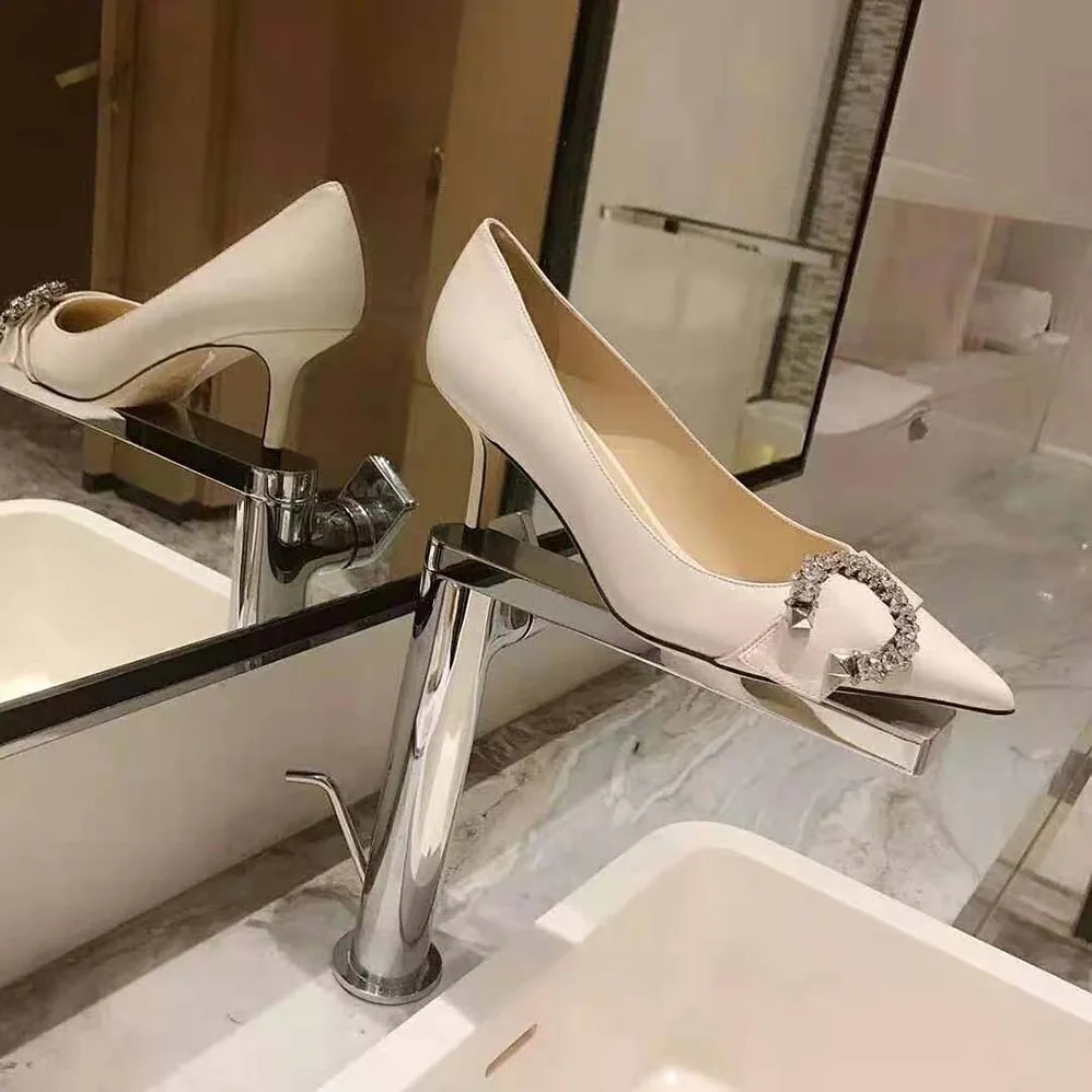 Jimmy Choo Saresa 65 Latte Nappa Leather Pumps with Crystal Embellishment for Women Jimmy Choo Saresa 65 Latte Nappa Leather Pumps with Crystal Embellishment for Women