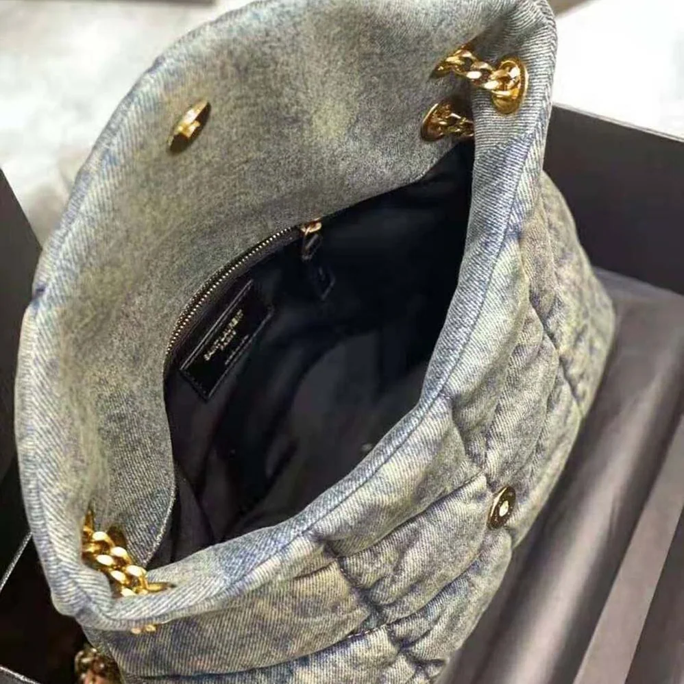 Saint Laurent YSL Puffer Small Bag in Quilted Vintage Denim and Suede for Women Saint Laurent YSL Puffer Small Bag in Quilted Vintage Denim and Suede for Women