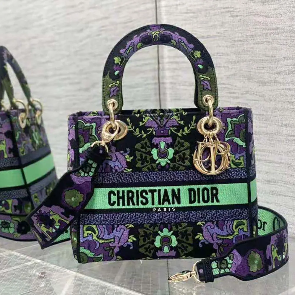 Dior Medium Lady D-lite Bag Multicolor Dior Indian Purple Embroidery for Women Dior Medium Lady D-lite Bag Multicolor Dior Indian Purple Embroidery for Women