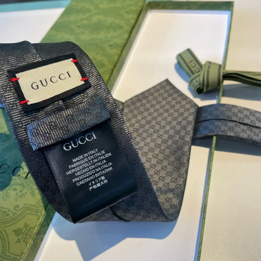 Gucci Monogram Interlocking G Jacquard Dark Grey Tie