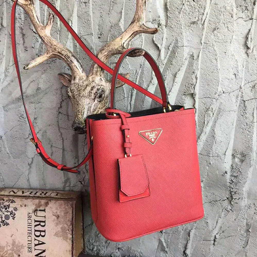 Prada Panier Medium Bag in Saffiano Leather for Women in Red Prada Panier Medium Bag in Saffiano Leather for Women in Red