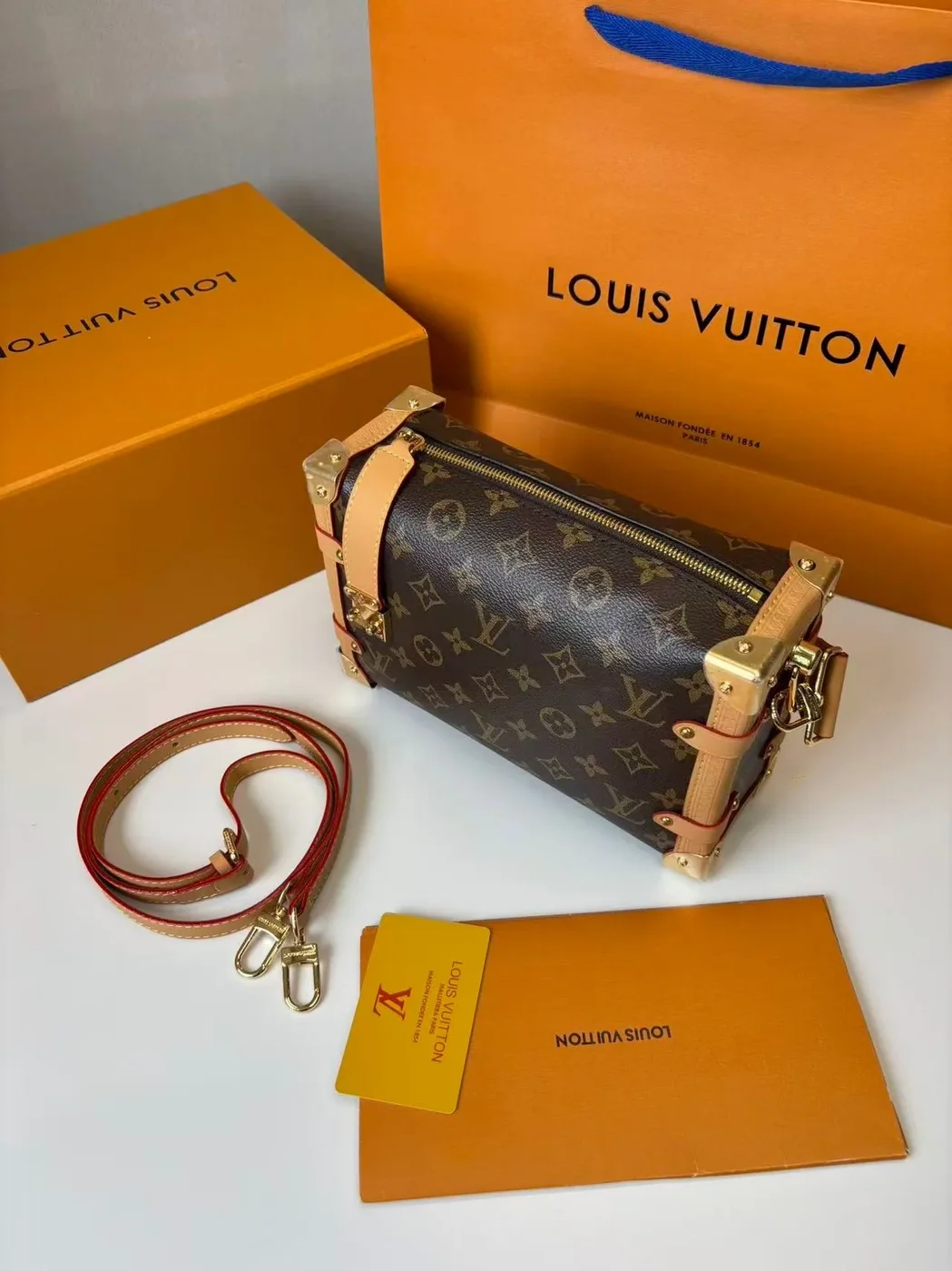 Louis Vuitton Side Trunk MM Shoulder Bag Brown Monogram Canvas Gold Hardware