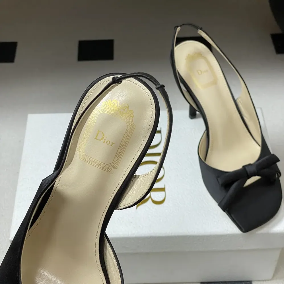 Dior Dior Bow Heeled Slingback Sandal Black Satin for Women