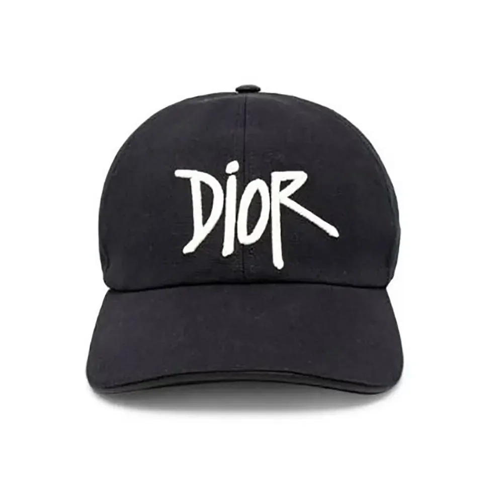 Dior Stussy Embroidered Logo Hat Black Cotton Canvas for Unisex Dior Stussy Embroidered Logo Hat Black Cotton Canvas for Unisex