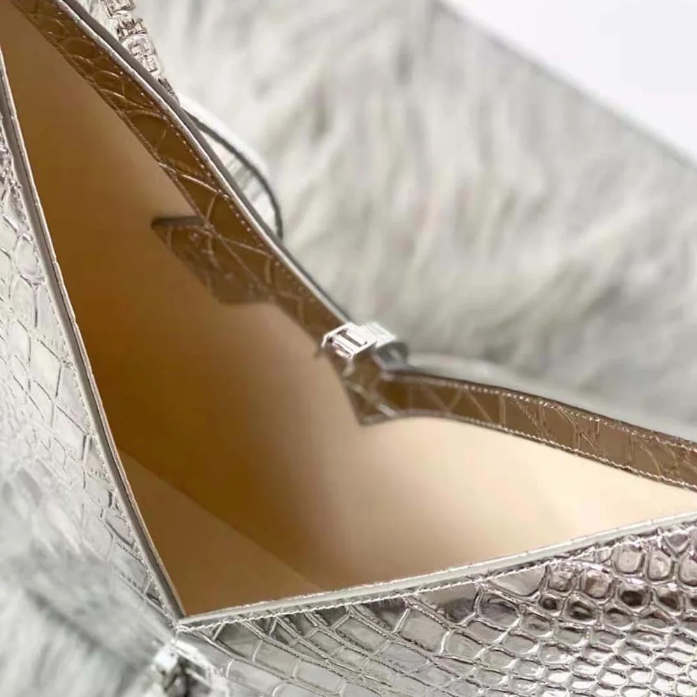 Givenchy Small Cut Out Bag in Crocodile Effect Leather with Chain for Women in Silver
