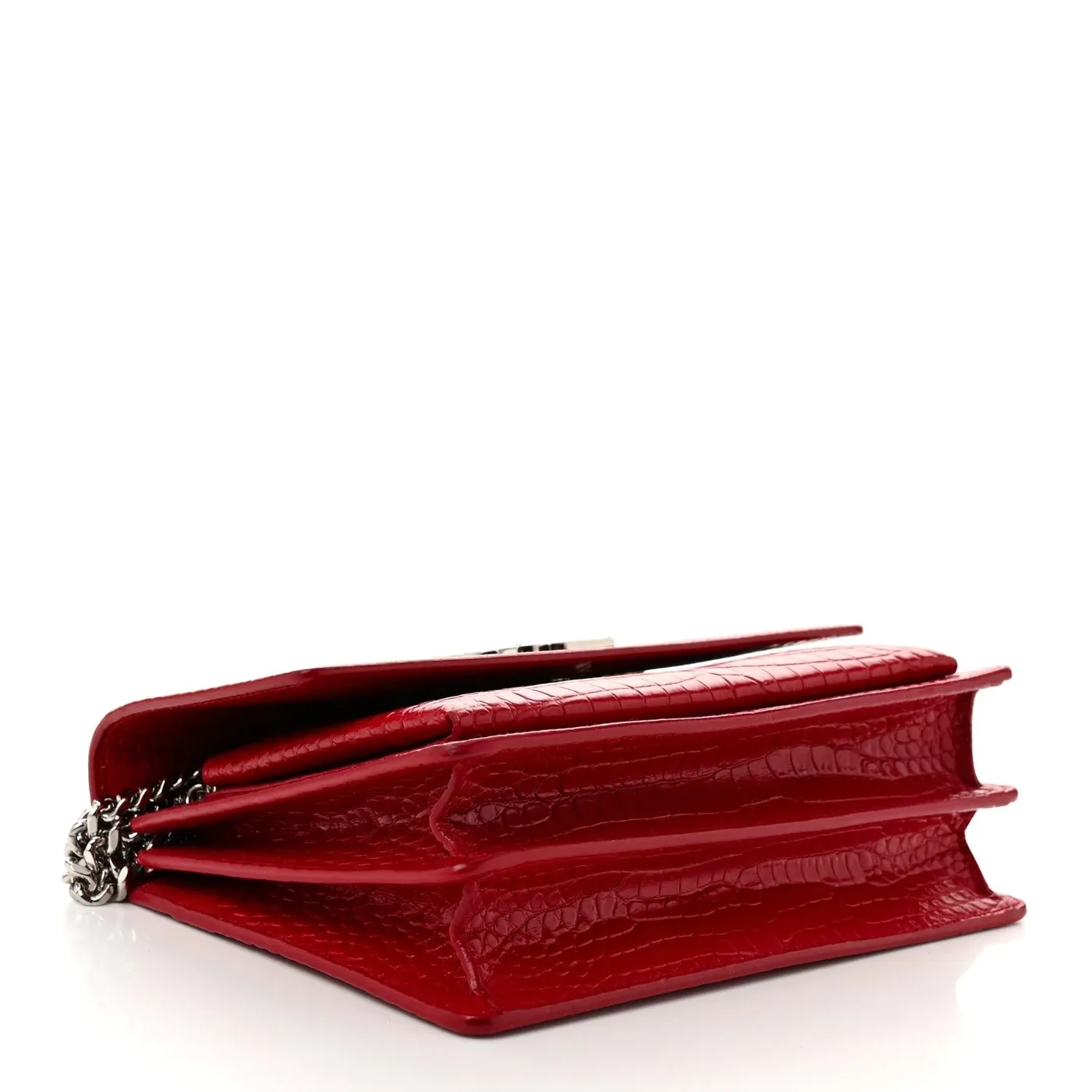 Saint Laurent Sunset Medium Chain Crossbody Bag in Rouge Silver Hardware