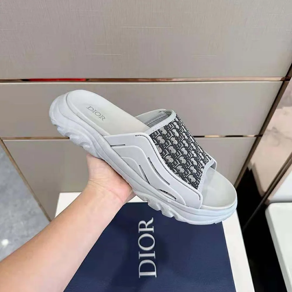 Dior H-town Sandal Gray Rubber with Beige and Black Dior Oblique Jacquard for Men Dior H-town Sandal Gray Rubber with Beige and Black Dior Oblique Jacquard for Men