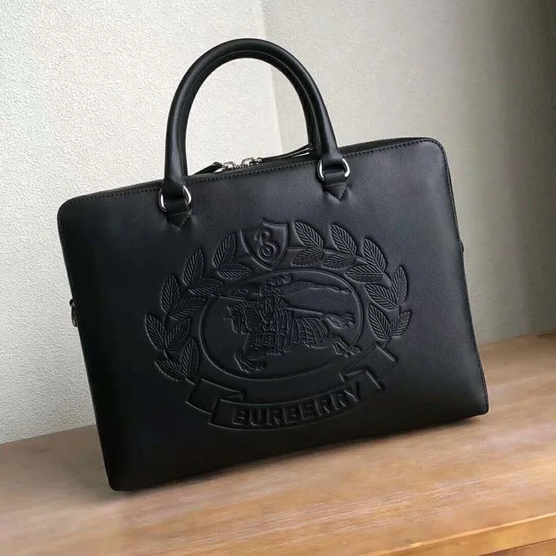 Burberry Embossed Crest Leather Briefcase for Men in Black Burberry Embossed Crest Leather Briefcase for Men in Black