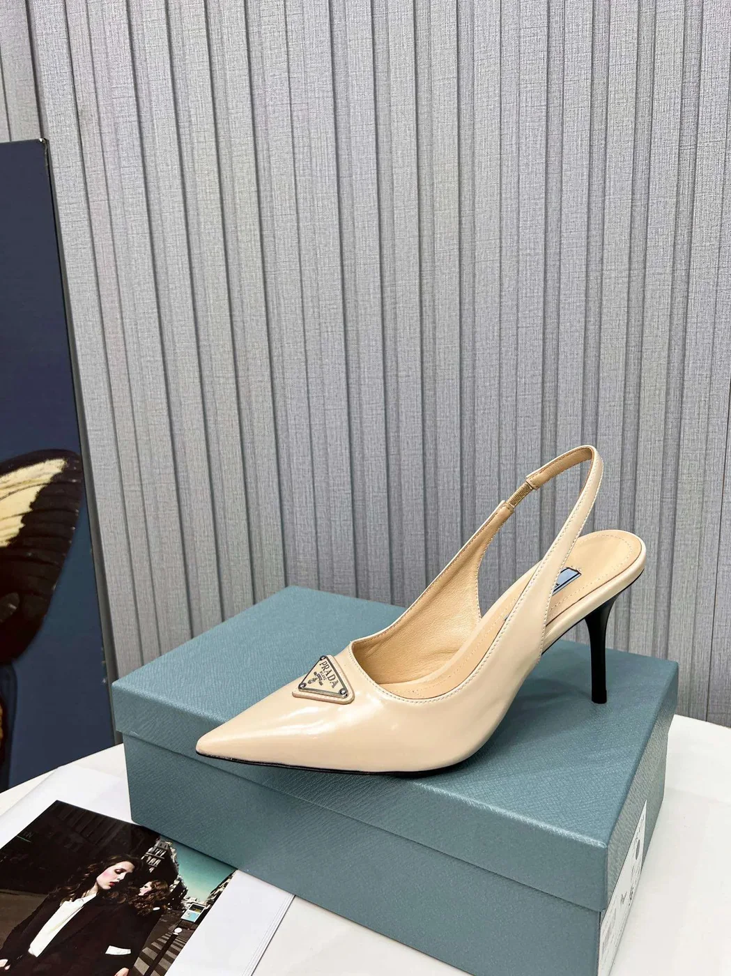 Prada Brushed Sling Pumps Cream