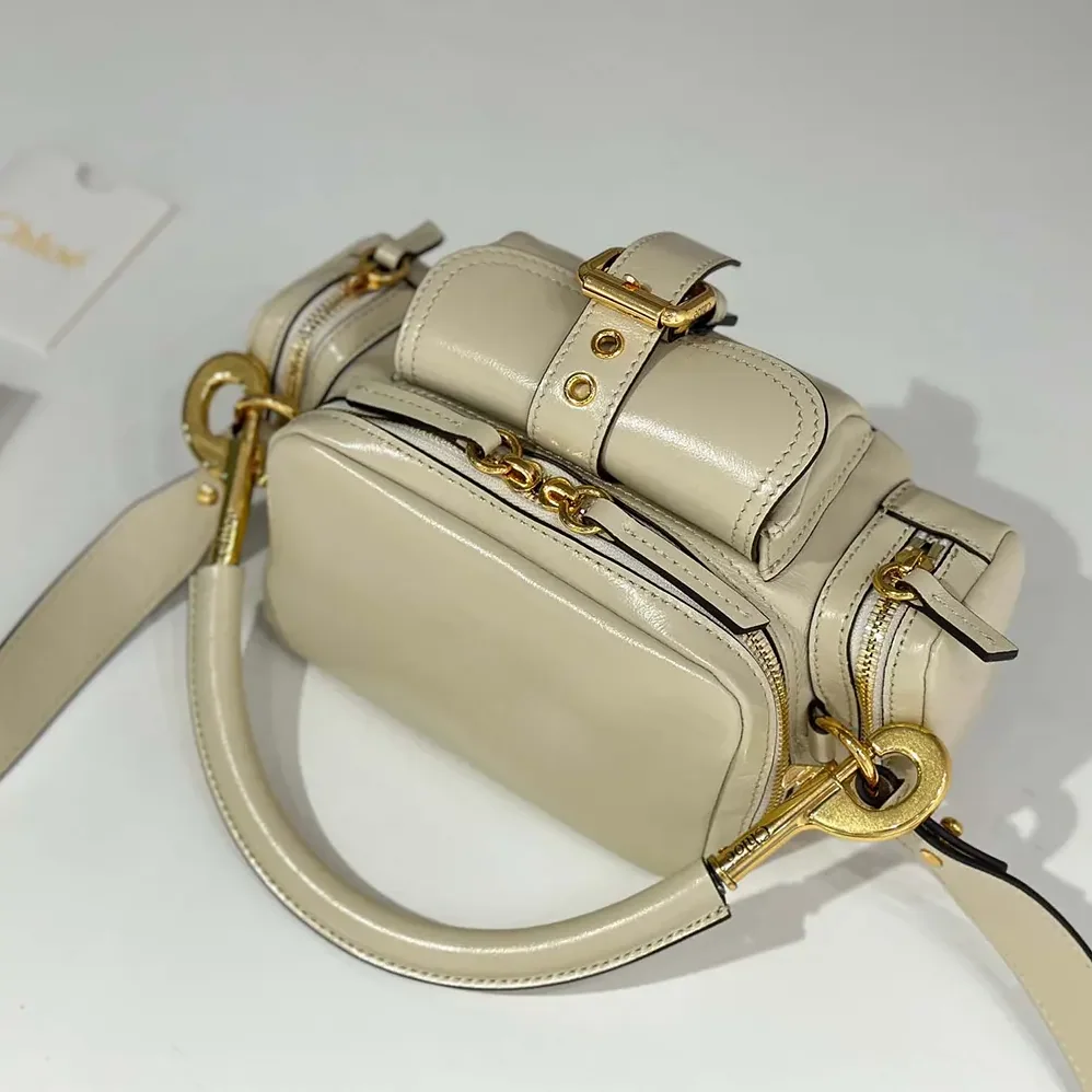 Chloe Small Camera Bag in Shiny Leather for Women in Beige