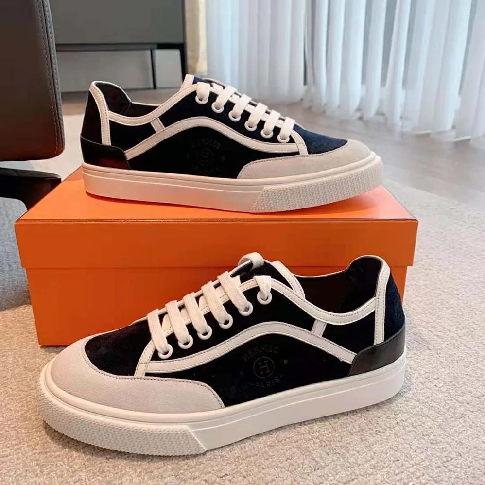 Hermes Get Sneaker in Suede Goatskin and Calfskin with Signature “Hermès Paris” Stencil for Unisex in Black
