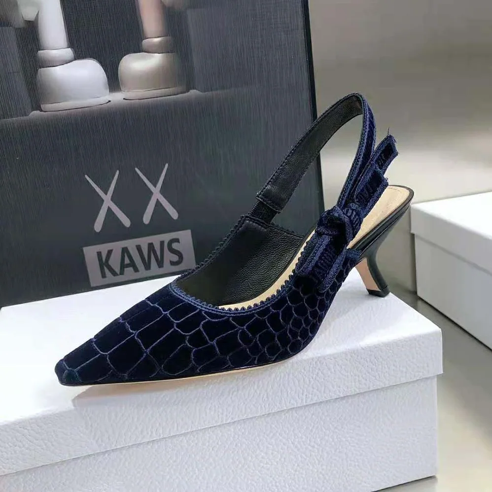 Dior J'Adior Slingback Pump Deep Blue Crocodile for Women in Effect Embroidered Velvet