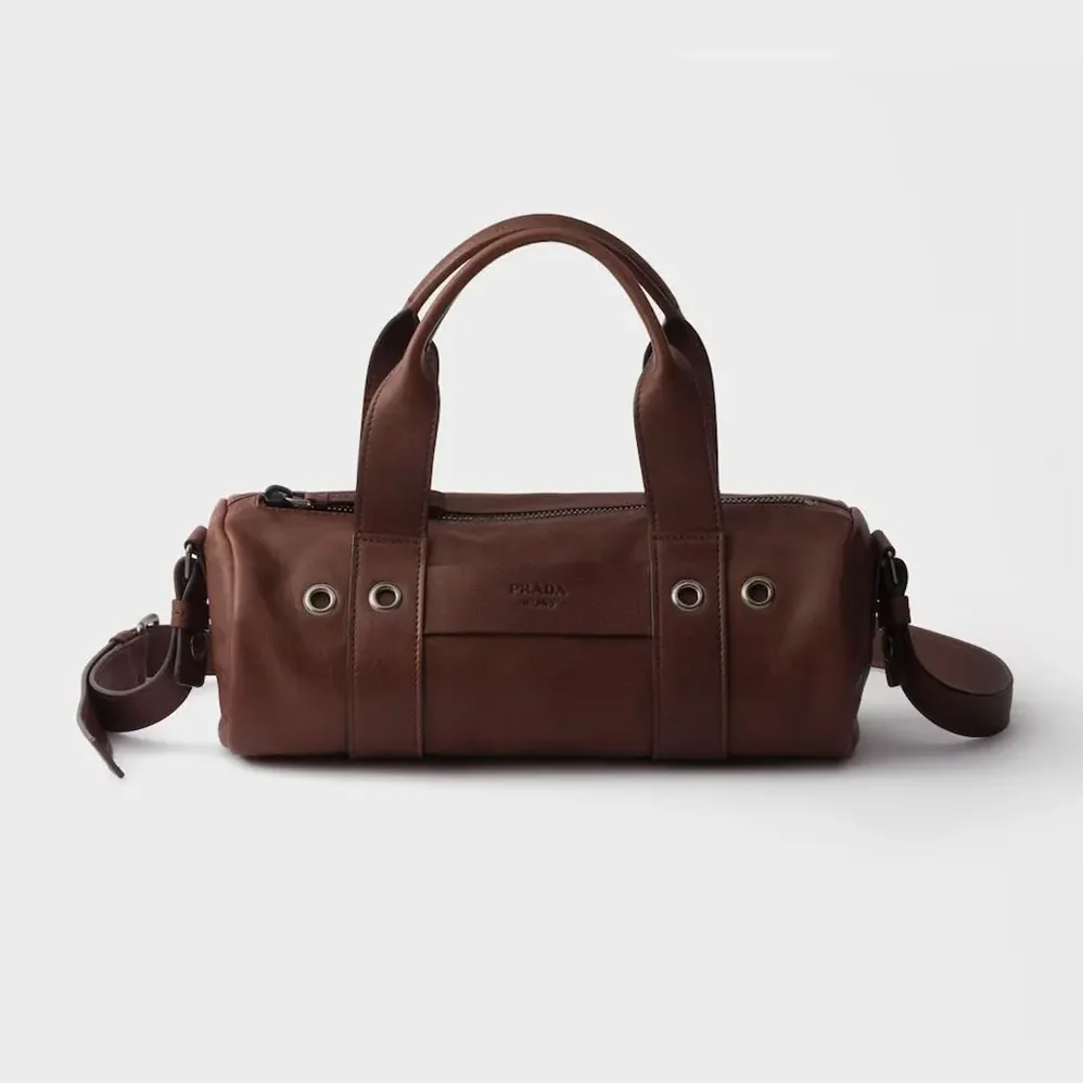 Prada Route Large Leather Top-Handle Bag for Women in Cocoa Brown Prada Route Large Leather Top-Handle Bag for Women in Cocoa Brown