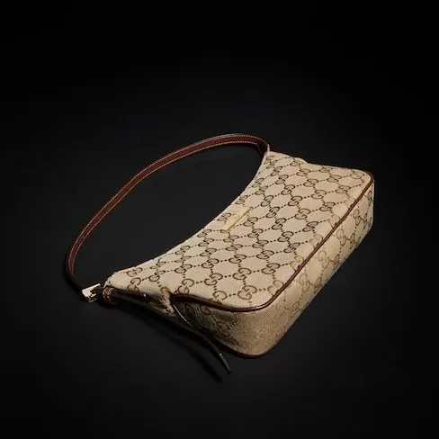 Gucci Lady Lunetta Small Shoulder Bag / Sand/ Dark Brown Gold Hardware